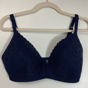 Aerie Floral Wireless  Real Happy Lightly Lined Bra Blue Lace 36D Women’s 8098